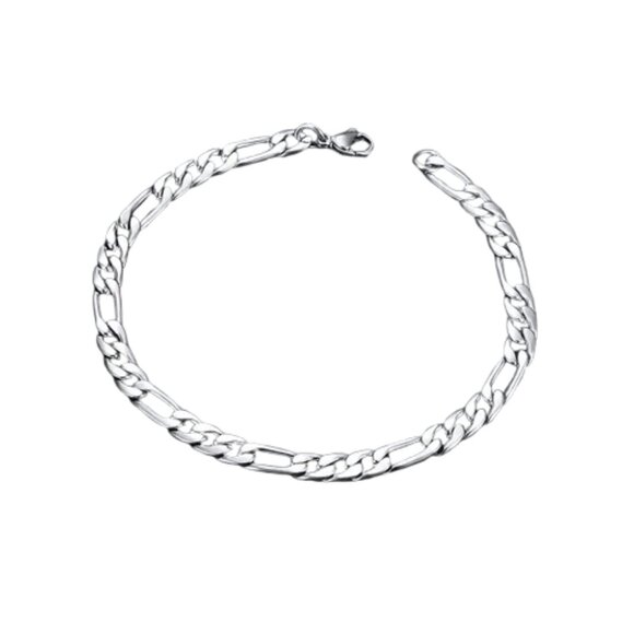 NWT Titanium Steel Figaro Chain Bracelet Jewelry 6mm wide 22cm long UNISEX - Picture 3 of 3